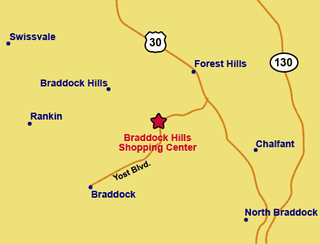 map of area around Braddock Hills Shopping Center